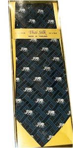 Neu 100 % THAILÄNDISCHE SEIDE Herren Elefant Krawatte handgefertigt blau - Bild 1 von 3