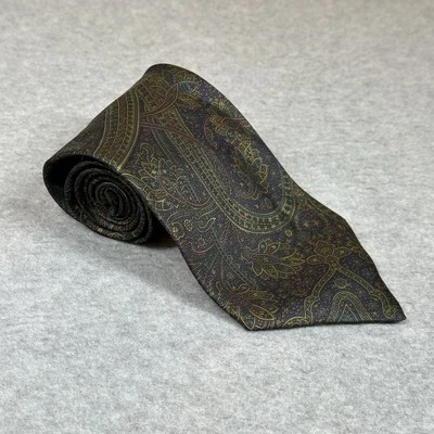 Corbata Cervino Alta Moda Vintage Azul Marino Dorado Estampado Paisley 100% Seda Hecha en Italia Foto 1 de 4