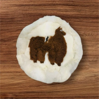 Alfombra de piel de alpaca cubierta arte de pared Perú hecho a mano peruano Cusco Puno Andes 17" diame Foto 1 de 2