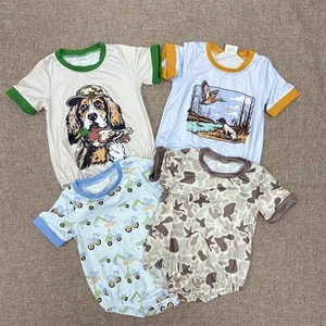 Summer Newborn Baby Outdoor Hunting Dog Mallard Short Sleeve Romper - Picture 1 of 10