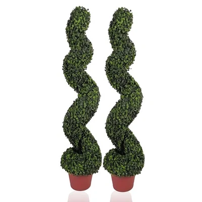 Artificial Spiral Twist Topiary Tree Boxwood Buxus Indoor Outdoor Garden Trees - Image 1 of 4