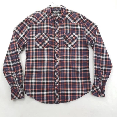 Camisa Xtreme Couture Para Hombres Grande Azul Naranja Cuadros Western Botón Frontal Informal Foto 1 de 4