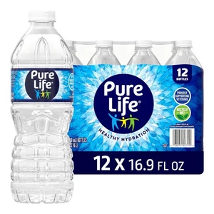 Agua purificada Pure Life - Paquete de 12 agua embotellada de plástico de 16,9 fl oz - Imagen 1 de 6