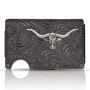 Western Themed Credit Card and Cash Case (Longhorn - Gunmetal) - Picture 1 of 4