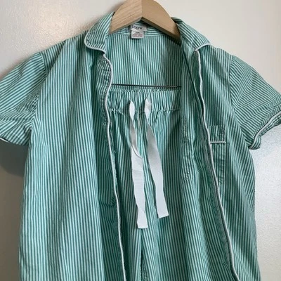 Conjunto de pijama J Crew para mujer XXS algodón popelina botón pantalón rayas verdes preparación clásica Foto 1 de 4
