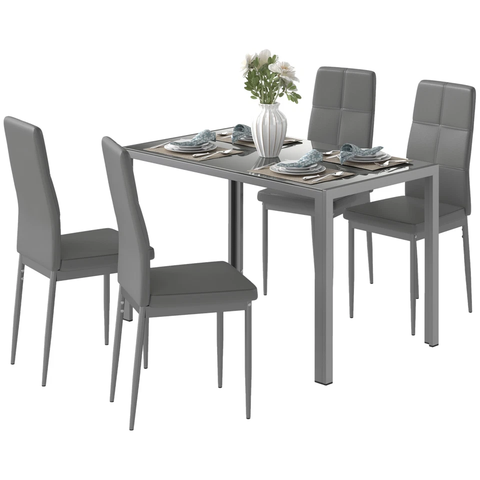 HOMCOM 5 Piece Dining Set Table and 4 Chairs Set for 4 Persons Kitchen Glasstop