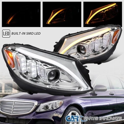 Fits 2015-2018 Mercedes Benz W205 Projector Headlights Clear Switchback LED Lamp — 第 1/4 张图片