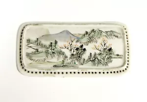 Antigua placa de almohada china de porcelana de paisaje de Wucai de finales del período Qing - Imagen 1 de 6