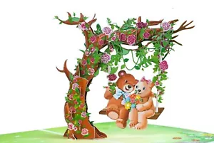 3D Pop Up Karte Bär Rose Geburtstag Valentinstag Verlobung Hochzeitstag Blanko - Bild 1 von 8