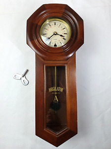 Vintage Regulator A Wind Up Wall Clock Wood Frame 17.5 Inches Untested