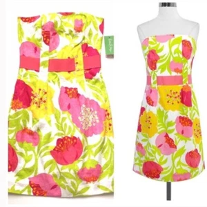 Neu mit Etikett $ 298 Lilly Pulitzer Größe 8 Vanessa Blumendruck Baumwolle trägerloses Kleid & Gürtel - Bild 1 von 5