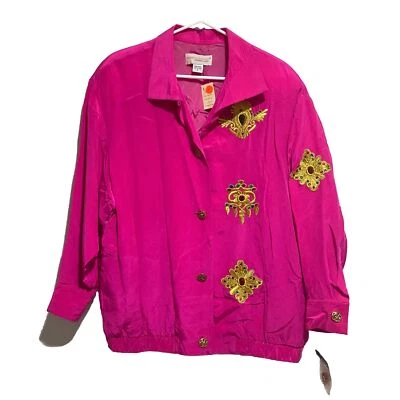 Chaqueta básica vintage Adam Douglass Adrianna Papell abotonada seda rosa S floral Foto 1 de 4
