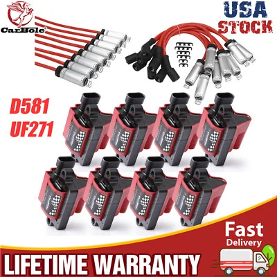 Paquete de 8 bobinas de encendido cuadradas y cables de bujía para Chevy Silverado GMC Sierra 1500 Foto 1 de 4