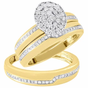 Diamond Trio Set 10K Yellow Gold Ladies Engagement Ring Mens Wedding Band .50 Ct - Picture 1 of 7