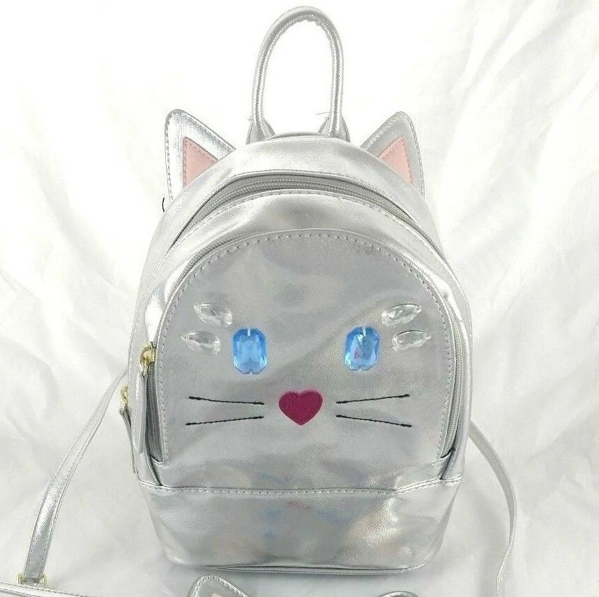 10" Luv Betsey Johnson Silver Kitty Cat Mini Backpack Metallic Small - Image 1 of 1