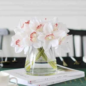 white orchid artificial flowers real touch cymbidium flower bridal hand bouquet - Picture 1 of 33