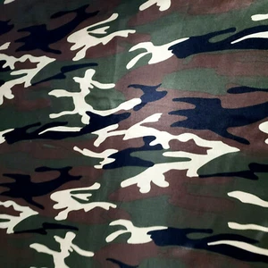 LARGE WOODLAND CAMO PRINT SATIN CHARMEUSE FABRIC 58" BY THE YARD CAMOFLAUGUE - Picture 1 of 7