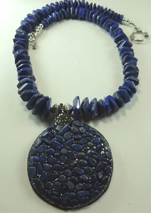 Collar de lapislázuli llamativo colgante grande de lapislázuli hecho a mano madre de la novia - Imagen 1 de 2