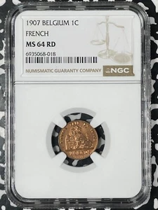 1907 Belgium 1 Centime NGC MS64RD Lot#G9955 Choice UNC! French KM#33.1 - Picture 1 of 3