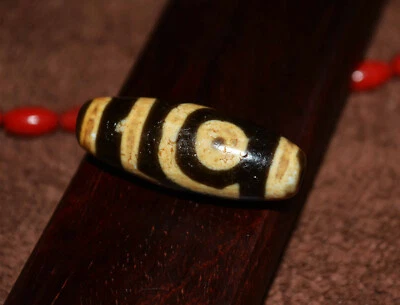 Pulsera tibetana real 2 ojos dzi cuentas amuleto antiguo tibetano antigua dos ojos gzi Foto 1 de 4