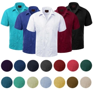 T-shirt décontracté homme à manches courtes boutonné boutonné pour homme Guayabera plage cubaine mariage - Photo 1 sur 64