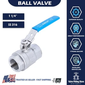 1-1/4 Inch Ball Valve Female NPT Stainless Steel 316 FULL PORT WOG 1000 Lockable - Picture 1 of 3