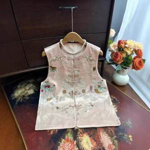 Chaleco bordado para mujer Chino Tang Cardigan cuello redondo mancha chaleco chalecos - Imagen 1 de 18