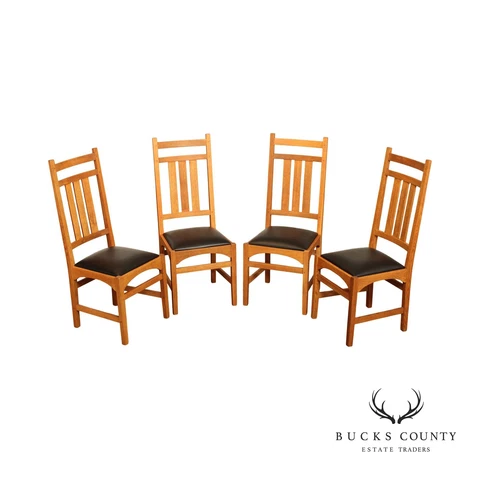 Stickley Mission Collection Set Four Oak Harvey Ellis Dining Chairs Cover
