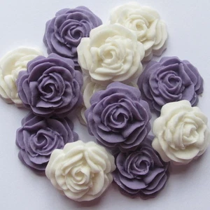 12 LILAC & IVORY ROSES edible sugar paste flowers,cake cupcake wedding Birthday - Picture 1 of 1