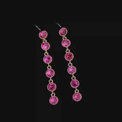 925 Sterling Silver 4MM Ruby Drop 1.5'' Earrings Gemstone Rose Gold Plated - Image 1 of 3