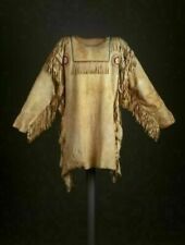 Men Native American Western Buckskin Buffalo Leather Fringe War Shirt Nl06