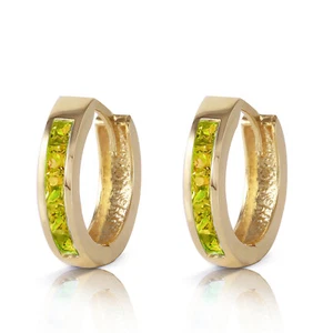 1 Carat 14K Solid Gold Hoop Huggie Earrings Peridot - Picture 1 of 7