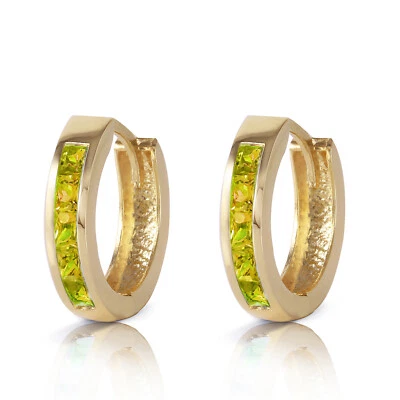 1 Carat 14K Solid Gold Hoop Huggie Earrings Peridot - Image 1 of 4