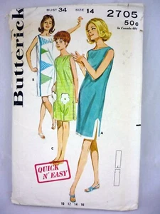 Abito Butterick Motivo 2705 Cambio Anni '60 Applique Estate Spiaggia Tg 14 Busto 34 Vintage - Foto 1 di 5