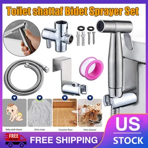 Toilet Shattaf Adapter Hose Bidet Spray Stainless Steel Handheld Shower Head US - Picture 1 of 17