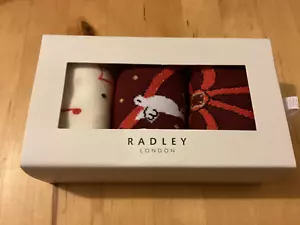 3 paia di calze da donna rosse e bianche natalizie Radley nuove con scatola - taglia unica - Foto 1 di 6