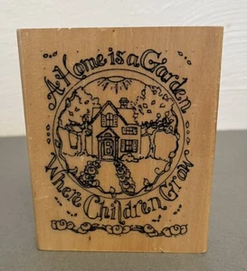 Vintage 1999 Anita’s Large Rubber Stamp “A Home Is A Garden …”  4.5” x 3.5” - Bild 1 von 2