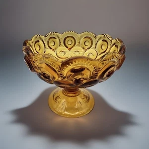 Vintage LE Smith 60er Jahre Braunglas "Mond & Sterne" Muster Stiel Kompott Schale - Bild 1 von 9