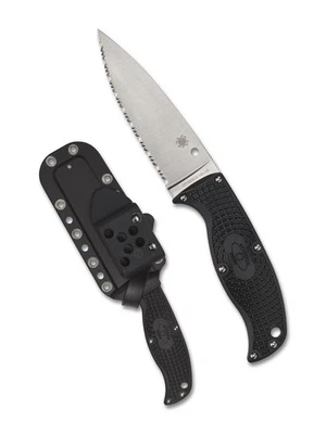 Spyderco Enuff 2 Leaf FB31SBK2 Fixed Blade Knife VG-10 Serrated Blade Black FRN - Image 1 of 3