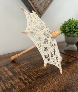 IVORY Battenburg Lace Parasol 8" inch Diameter Small Table Decor - Picture 1 of 5