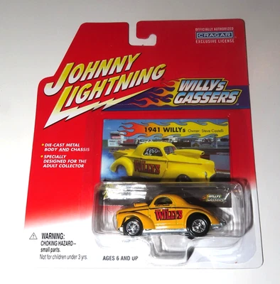 2001 Johnny Lightning Willys Gassers - 1941 Willys Yellow 1:64 MOC Hot Rod - Image 1 of 4