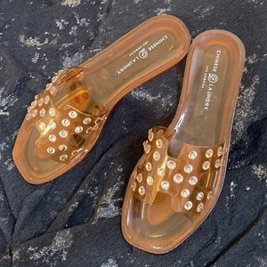 Chinese Laundry Women's Studded Charli Jelly Slide Sandals Orange Summer Size 7 - Picture 1 of 10