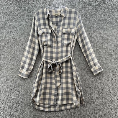 LAGENCE Dress XS Gray Cream Plaid Belted Shirt Dress Long Sleeve Tunic - Image 1 of 4