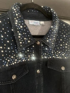 DreamJeannes by Quacker Factory 2X Jean Jacket Studded Cotton Stretch Denim New - Picture 1 of 13
