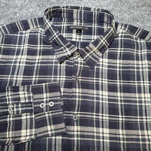 John Varvatos Shirt Mens XL Plaid Navy Green Cotton Button Up Long Sleeve - Picture 1 of 12
