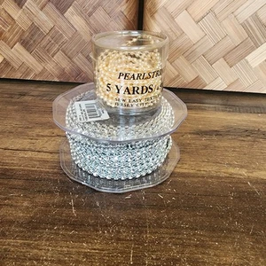 Lote de 2 Carretes Perlas Joyas Cuerdas Borde Diamante 12+ Yardas Artesanía Ropa - Imagen 1 de 6