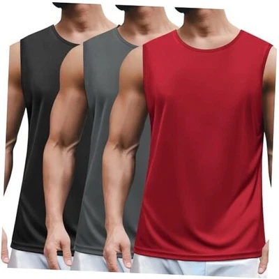  Paquete de 2 camisetas sin mangas de entrenamiento para hombre UPF 50+ secado rápido medio negro/gris oscuro/rojo Foto 1 de 4