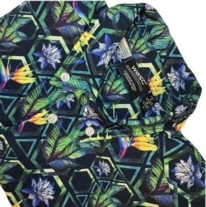 WESC Mens Hawaiian Shirt SmallOden Black Floral Geometric Polyester Womens Med - Picture 1 of 7