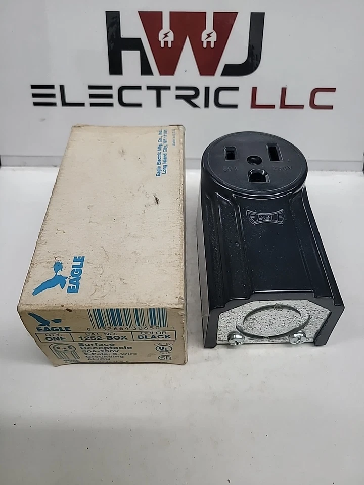 Eagle 1252-BOX  50A 250V  2-Pole 3-Wire Grounding Surface Receptacle - Image 1 of 2
