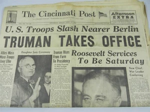 Truman Takes Office Cincinnati Post Newspaper Roosevelt Memoriam Section - 8C - Picture 1 of 10